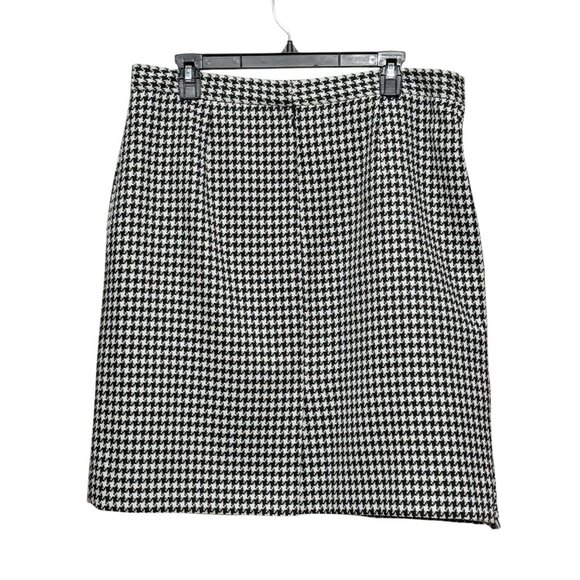 Tahari Houndstooth Fringe Black White Faux Wrap Knee Length Womens Skirt Size 16 - Picture 3 of 9